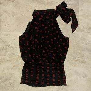 WHBM Black/Red Ruffle Front Polka Dot Halter XXS